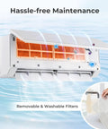 Slick Dual Zone Mini Split Air Conditioner 36000 BTU Wall Mounted Ductless Unit with removable washable filters.
