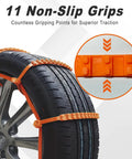 Heavy Duty Zip Tie Snow Tire Chains For Cars With Boss Level Anti Slip Grips Quick Install Link System for a tire with non-slip grips.