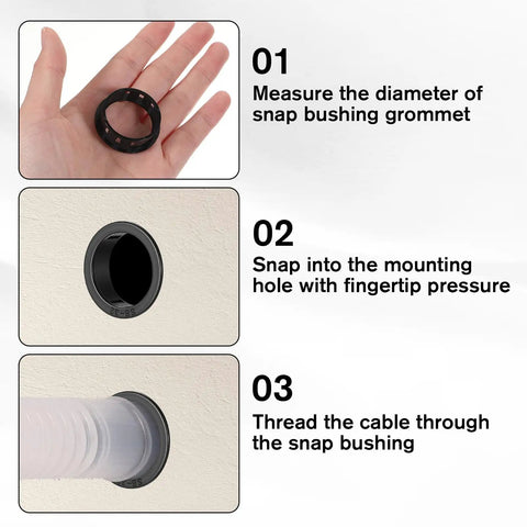 Steps for using 15 Pcs Round Cable Snap Grommets One And A Quarter Inch Thirty Two Millimeter Plastic Cable Hole Grommets