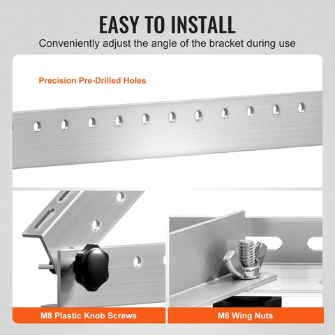 50 Inch Solar Panel Mounting Brackets With 0-90 Degree Adjustable Tilt, lightweight aluminum with pre-drilled holes, screws, and nuts.
