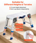 Beefy Aluminum Folding Work Platform With Adjustable Height From 12 To 16 Inches 500 Lb Capacity Non Slip Work Surface Portable Bench For Painting Cleaning Home And Pro Use, 3-level height adjustment