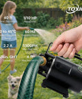 Self Priming Water Transfer Pump 115V One Tenth HP 330GPH Portable Electric Non Submersible Utility Pump shown in a garden scene
