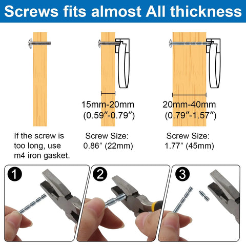 Diagram showing screw fitting for Brushed Oil Rubbed Bronze Cabinet Ring Pulls Set of 4 with instructions for adjusting screw length.