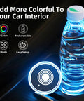 Dope Color Changing Car Cup Holder Lights Kit With USB Charging Mat Waterproof IP67 7 Colors And 3 Modes Solid Gradual Breathing Interior Mood Lighting For Your Ride 2 Pack Cup Pad Lights illuminating bottle.