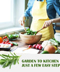 Person preparing salad in kitchen with various vegetables using 10 Herb Garden Kit Non GMO Heirloom Seeds For Indoor And Outdoor Windowsill Grow Kit With Thyme Lavender Chamomile Dill Chives Cilantro Rosemary Basil Parsley Sage Gift Idea displayed.
