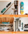 360 Degree Rotating Skateboard Wall Mount for creative display in staircase, bedroom, overhead, and garage settings.