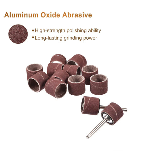 320 Grit Sanding Sleeves Set With One Hundred Pieces Of Half Inch Sleeves And Two Drum Mandrels For Rotary Tools Durable Aluminum Oxide Grain