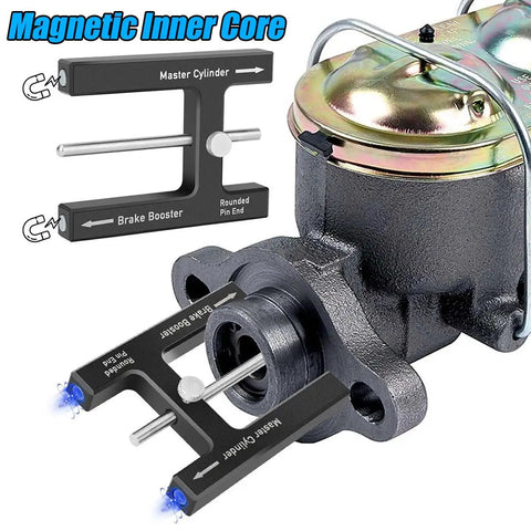 Pro Grade Brake Booster Push Rod Adjustment Tool With Magnet, Vehicle Pedal Length Gauge For Precise Master Cylinder Tuning, Durable Alloy Construction, Universal Fit For SUV Truck Auto Repair, magnetic alloy brake booster gauge on master cylinder