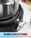 Close-up of 2 In 1 Slushie Machine And Soft Serve Ice Cream Maker showing control knob and clear bowl for easy dispensing.