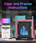 Installation guide for Enclosure Accessories Kit For Adventurer 5M DIY Enclosure Set shown with a 3D printer in a workshop setting.