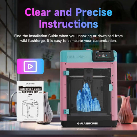 Installation guide for Enclosure Accessories Kit For Adventurer 5M DIY Enclosure Set shown with a 3D printer in a workshop setting.