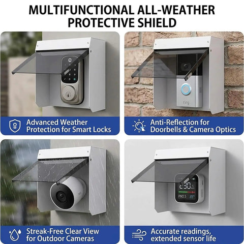 Built Different Outdoor EV Charger Enclosure Top Shelf Waterproof Rain Snow UV Guard for smart locks and cameras.