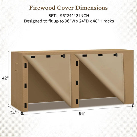 Heavy Duty All Weather 8Ft Firewood Rack Cover Waterproof Outdoor Storage 600D Oxford With PVC PU Coating Universal Fit