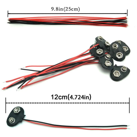 Nine 9V battery clip connectors with red and black wires, 25cm length, part of Six Piece Awesome DC Motor Kit For DIY Projects.
