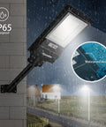 Two Pack 300W Solar Security Flood Lights With 10000LM 492 LEDs, 3 Modes Stay On, Timer Or Motion Sensor on rainy night