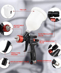 HVLP Auto Paint Spray Gun Kit Pro Grade With 1.3mm Nozzle Regulator Five Strainers 600cc Cup For Touch Up Primer and Top Coat