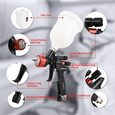 HVLP Auto Paint Spray Gun Kit Pro Grade With 1.3mm Nozzle Regulator Five Strainers 600cc Cup For Touch Up Primer and Top Coat