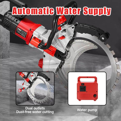 Pro Level 16 Inch Wet Concrete Saw With 8980W Brushless Motor showcasing automatic water supply feature for dust-free cuts.