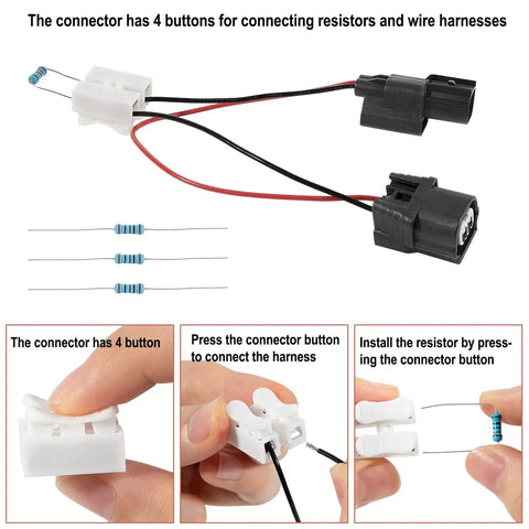 Harness Disable Kit For Honda And Acura 3.5L V6 Engines To Disable VCM with connectors, resistors, and installation steps shown