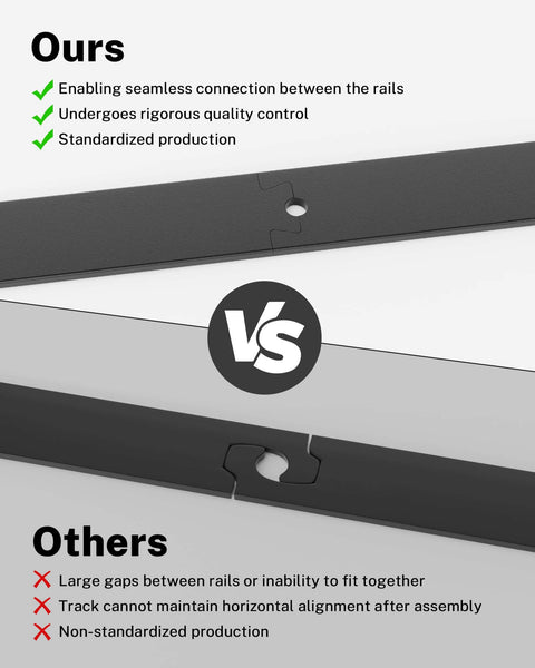 Comparison of Heavy Duty Sliding Barn Door Hardware Kit With 8Ft Black Steel Track Rail, showing seamless and standard vs non-standard production.