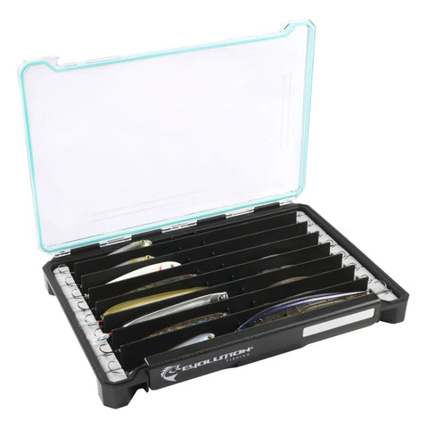 BallistiX Twitch Tackle Tray For Jerkbaits And Topwaters Waterproof Lure Box With Clear Lid showing eight compartments