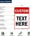 Custom Biz Sign 7x10 Inches Aluminum Sign For Indoor Outdoor Rust Free Fade Resistant 0.040 Aluminum Thickness With Pre Drilled Holes 3M EGP Reflective For Maximum Visibility Made In USA, red custom text sign