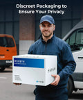 Man holding package with discreet packaging for Value Counting Money Counter For Cashiers, Boss Level Speed At 1100 Bills Per Minute