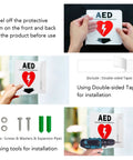 AED sign, acrylic 6x6 inches with down arrow, two-pack with screws and double-sided tape for wall mounting.