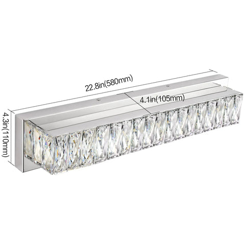 Crystal Bathroom Light Fixtures Over Mirror 22 Point 8 Inch LED Vanity Lights For Bath Chrome Stainless Steel With Polished Finish