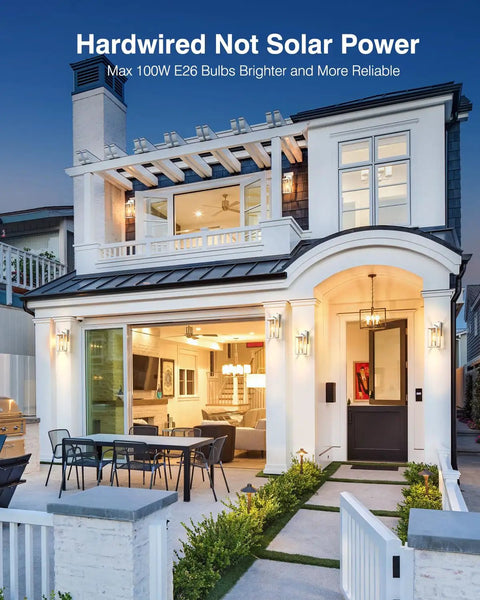 Modern house with 2 Pack Dusk To Dawn Outdoor Wall Lanterns Waterproof Aluminum Sconce Lights on garage and porch