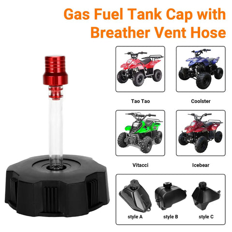 Gas Fuel Tank Cap With Vent Breather Tube For 50cc To 125cc ATV Quad Fits Tao Tao Coolster Roketa Sunl Kazuma Baja