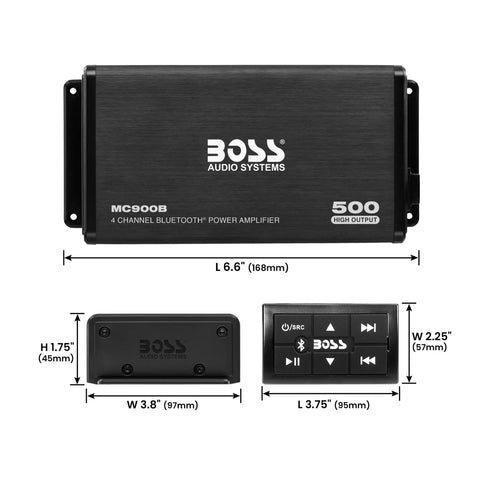 4 Channel ATV UTV Marine Amplifier With Bluetooth Remote Plug And Play, 125W Max Per Channel, 94W RMS, Weatherproof Full Range Audio