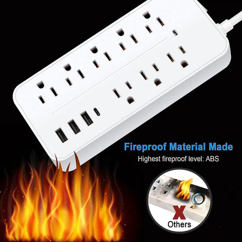 Must Have Six Outlet Surge Protector Power Strip With Four USB Ports And One USB C Port, 4ft cord, fireproof ABS material