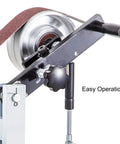 Close-up of Badass Heavy Duty 1500W Belt Sander Machine's adjustable tension knob for easy operation and flexible setups.