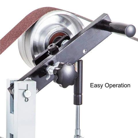 Close-up of Badass Heavy Duty 1500W Belt Sander Machine's adjustable tension knob for easy operation and flexible setups.