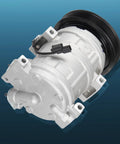 Kickin Cold Air AC Compressor With Clutch For Honda Odyssey Pilot Ridgeline And Acura MDX ZDX side view showing silver housing and pulley.