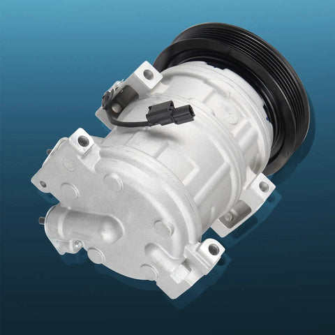 Kickin Cold Air AC Compressor With Clutch For Honda Odyssey Pilot Ridgeline And Acura MDX ZDX side view showing silver housing and pulley.