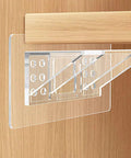 Heavy Duty Peel And Stick Shelf Brackets Large Size on wood, clear acrylic mount for easy installation, no drill required.