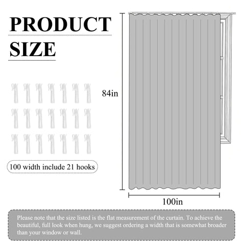 Image showing 100 Percent Blackout Curtain Panel For Sliding Glass Doors And Rooms, Thermal Insulated Privacy Drape With Hooks, Room Divider Panel In Light Beige, W100 X L84, with hooks included.