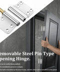 Six Piece 4 Inch Lift Off Flag Hinges Kit with screws shown being installed on a gray door for demonstration.