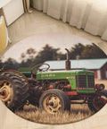 Round Tractor Photo Farm Coral Velvet Area Rug 80x80 cm Non Slip Furry Indoor Carpet with tractor image in field