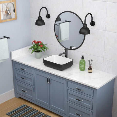 Rectangular Vessel Sink Dope Black And White Finish, 20 By 15 Inches, Above Counter Ceramic Porcelain Vanity Basin in modern bathroom