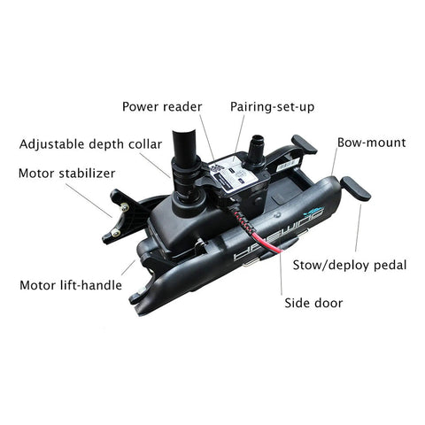 GPS Bow Mount Electric Trolling Motor 12V 55LB Thrust 48 Inch Shaft showing motor features and controls.