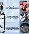High Strength Saltwater Barrel Swivels And Snap Clips Set Stainless Steel Line Connectors with copper and nickel coating