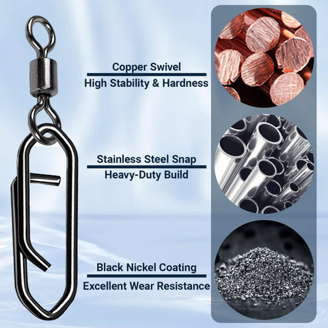 High Strength Saltwater Barrel Swivels And Snap Clips Set Stainless Steel Line Connectors with copper and nickel coating
