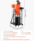 VEVOR 1.5HP Cyclone Dust Collector, 763 CFM High Suction Power With 12.5 Gallon Bag And Base Stand, Smart Woodworking Separator for Shop Cleanup.