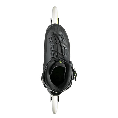 Top view of BOA 125 Inline Skates for Adults, High Performance Speed Training, showing black carbon shell and ventilated soles