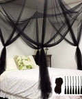 Ultra Large Mosquito Net Bed Canopy For Full Queen King Size Beds Indoor Outdoor Black Curtains And Drapes Patio Gothic Room Decor Screen Netting Canopy For Bed Frame installed over a white bed.