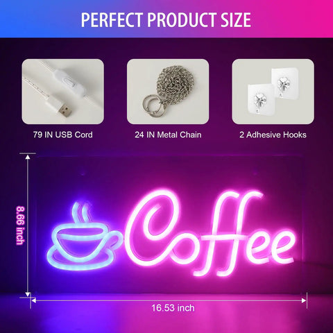 Coffee Neon Sign LED Light For Cafe And Kitchen, USB Powered Neon Sign With Metal Chain, Wall Decor For Restaurant, Shop Window, Bar, And Cozy Coffee Shop Vibes