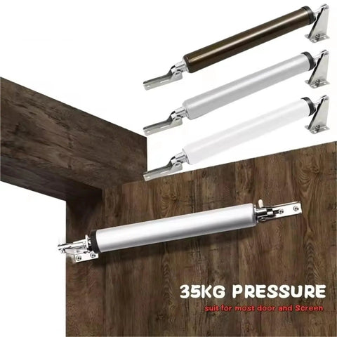 Wind-Resistant Heavy-Duty Door Closer 35Kg With Adjustable Speed, Polished Metal Finish, displayed on wood surface